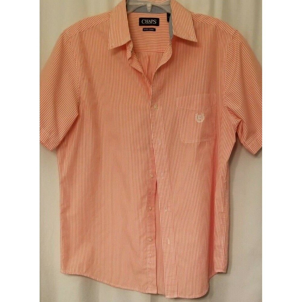 Men's Ralph Lauren Chaps Shirt  Medium EASY CARE Striped Short Sleeve Button